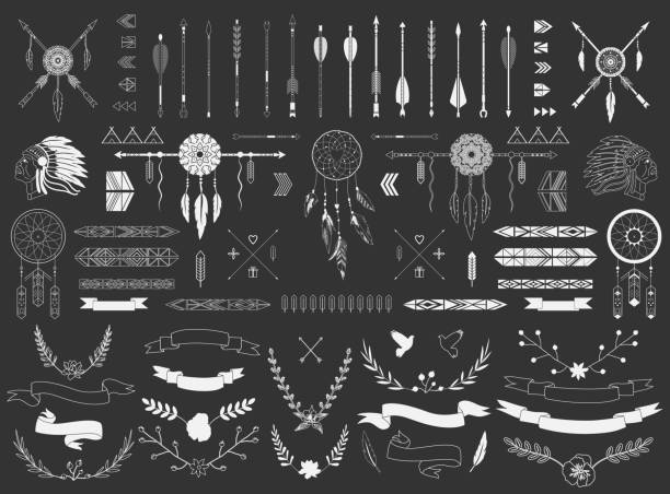 ilustrações de stock, clip art, desenhos animados e ícones de setas, fitas, elementos indianos, - native american north american tribal culture symbol dreamcatcher