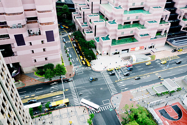 Terraced buildings close to Taipei 101 viewed from above. Taipei, Taiwan. 