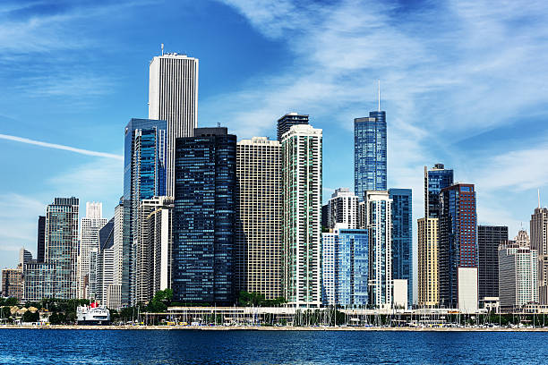 East Loop from Lake Michigan, downtown Chicago  aon center chicago photos stock pictures, royalty-free photos & images