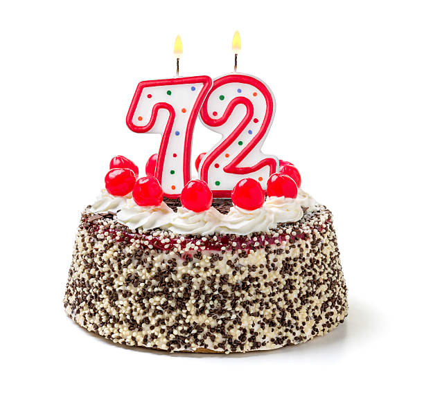 istock Birthday cake with burning candle number 72 535725663
