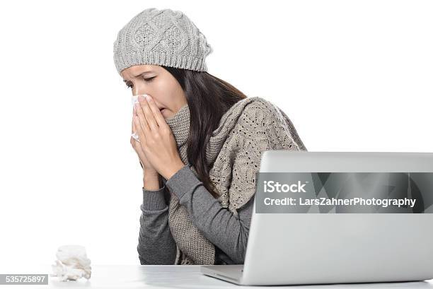 Young Businesswoman With A Seasonal Cold And Flu Stock Photo - Download Image Now - 2015, Adult, Adults Only