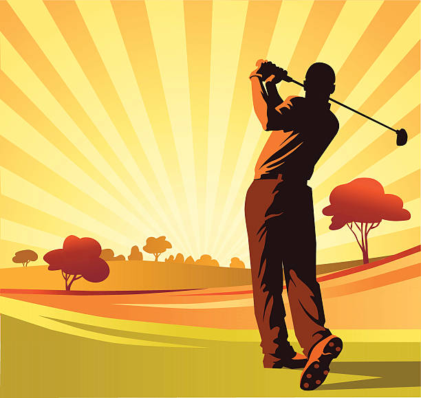 ilustrações de stock, clip art, desenhos animados e ícones de jogador de golfe teeing off em laranja e brown - drive