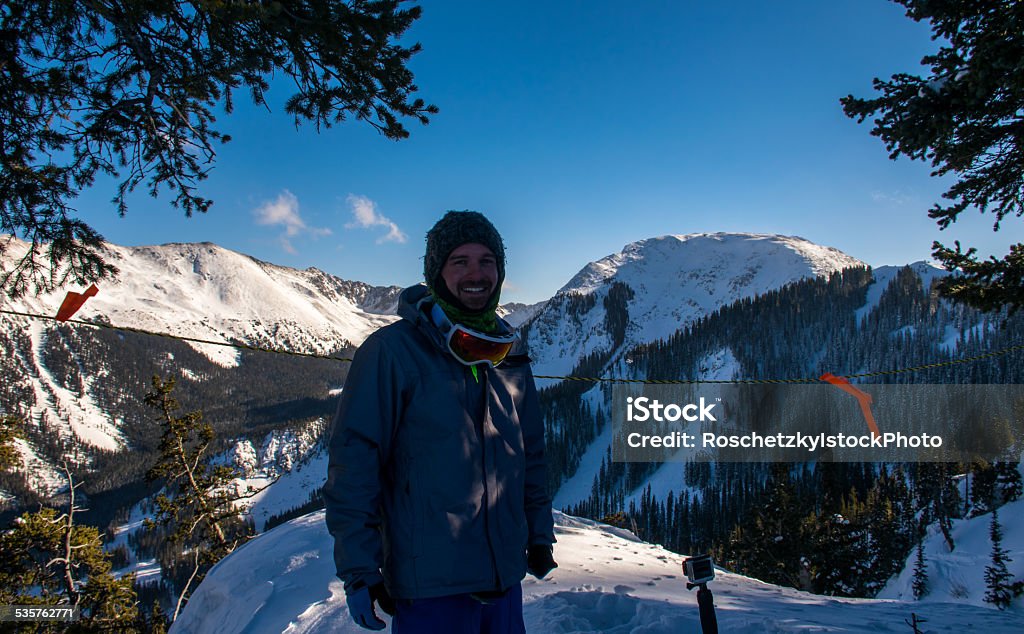 Skier Stands on the Edge Taos Ski Valley Overlook Taos Ski Valley Stock Photo