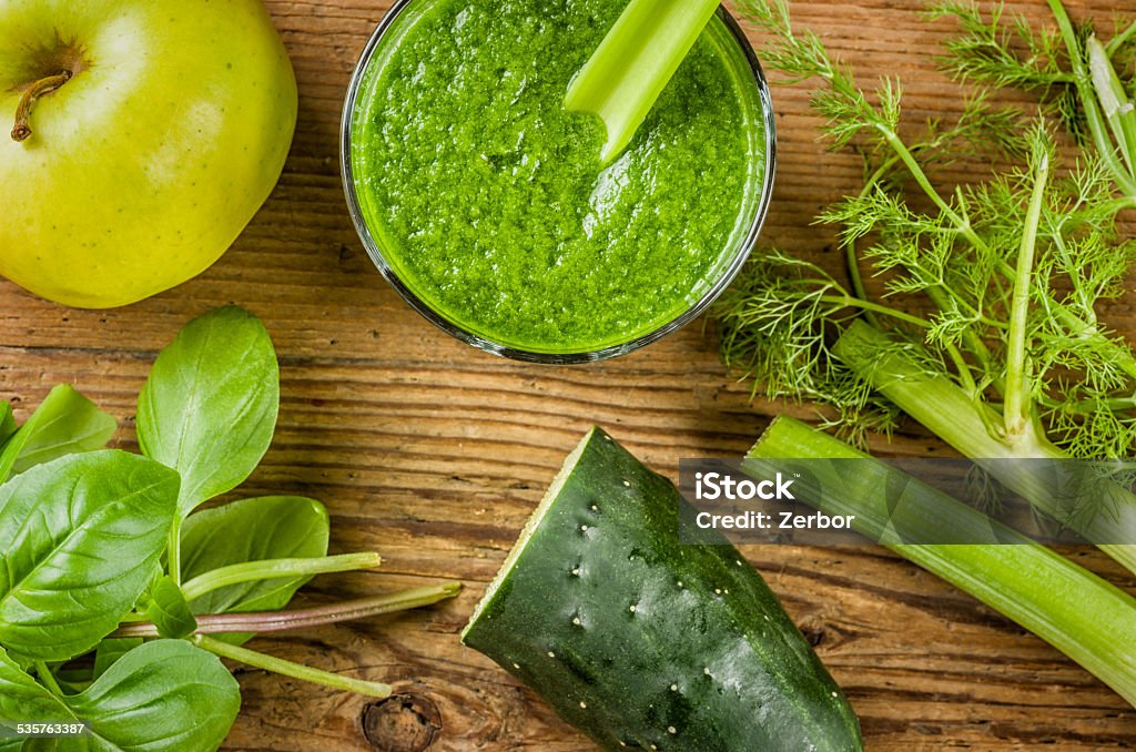 Green Smoothie with fresh ingredients Cucumber Stock Photo