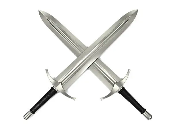 Two Medieval Short Swords Crossed. Isolated on White Background