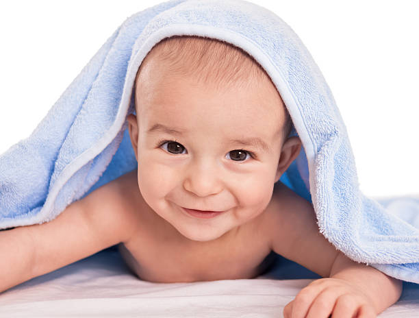 istock Funny smiling baby after bathing 535767655