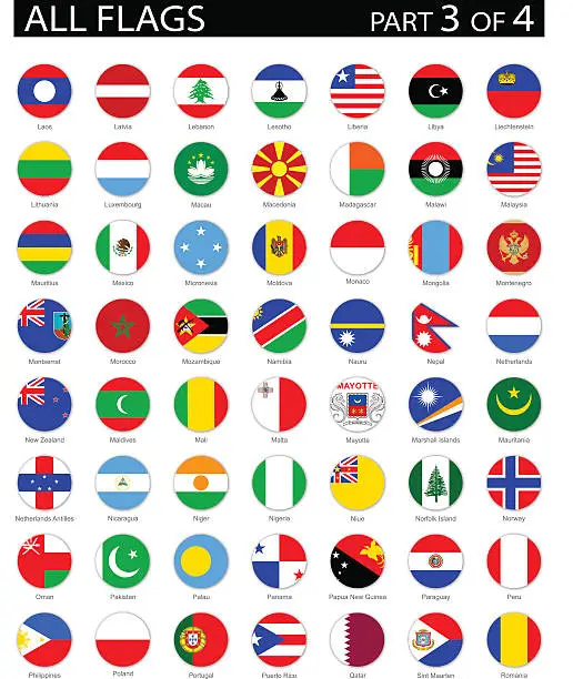 Vector illustration of All World Round Flag Flat Icons - Illustration
