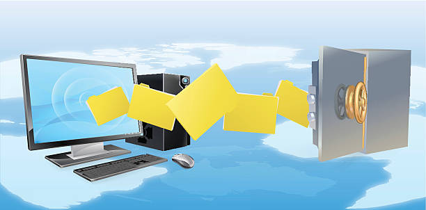 컴퓨터 안전한 보안 전송 지원 - downloading file internet backup stock illustrations