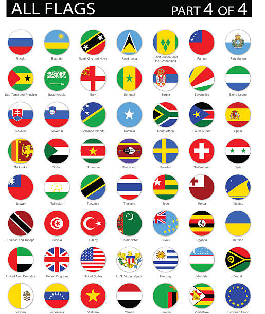 illustrazioni stock, clip art, cartoni animati e icone di tendenza di tutto mondo partita con bandiera icone piatte-illustrazione - all european flags