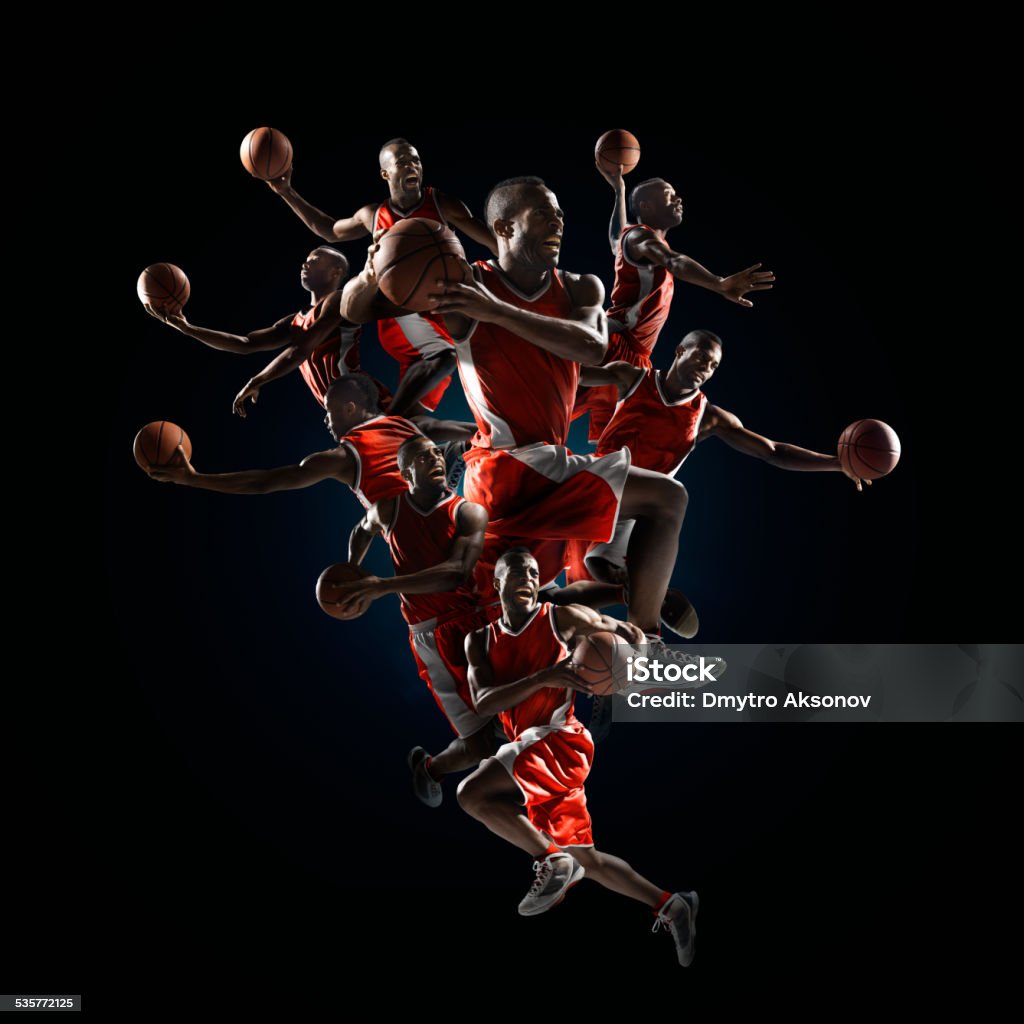 Basketball legendary slam dunks Multiple positions of making a slam dunks by a basketballer Basketball - Sport Stock Photo