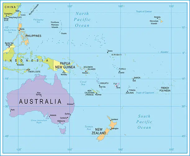 Vector illustration of Map of Australia and Oceania - illustration