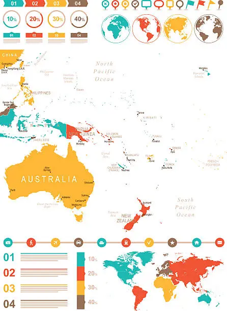 Vector illustration of Colored Infographic Map of Australia and Oceania