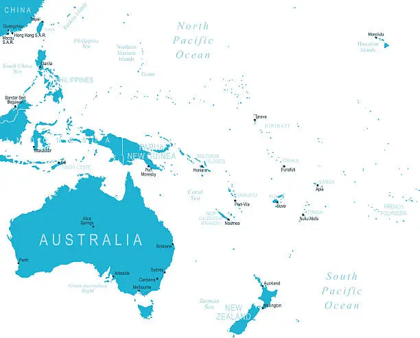 Vector illustration of Map of Australia and Oceania