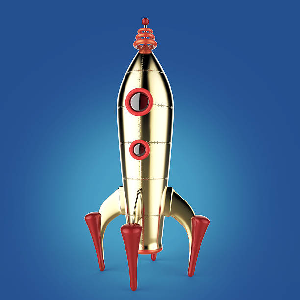 istock vintage colorful rocket spaceship with riveted body and two windows 535795076