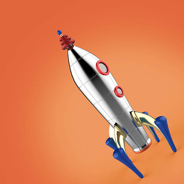 istock vintage colorful rocket spaceship with riveted body and two windows 535795134