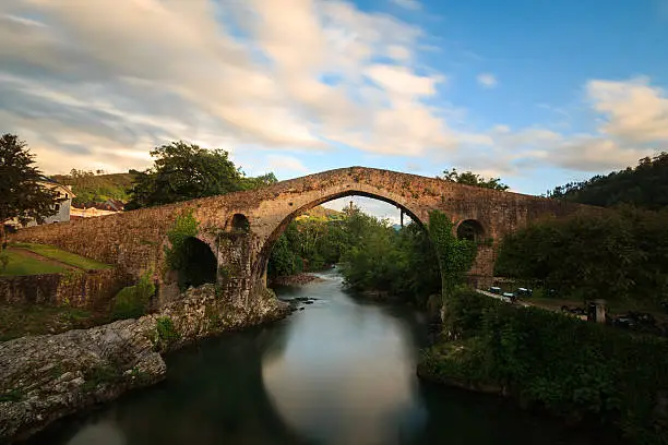 Old Roman stone bridge in Cangas de Onis, Asturias, Spain