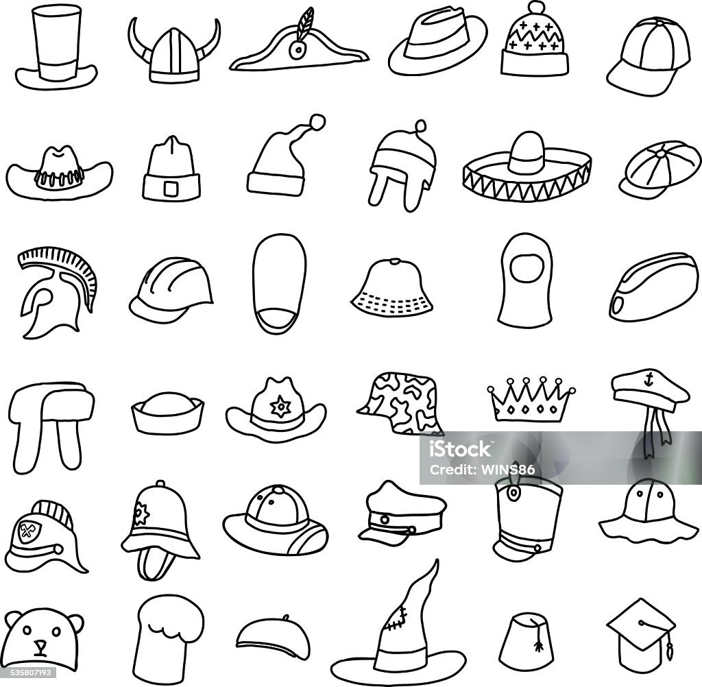 Set of different hats in doodle style. Beret stock vector