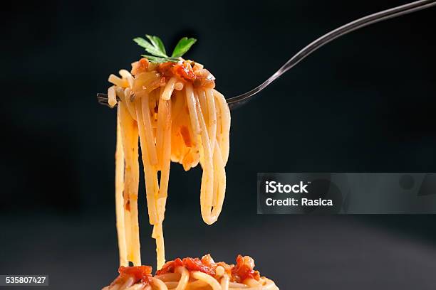 Fresh Hot Spaghetti Wrapped On Fork Stock Photo - Download Image Now - 2015, Backgrounds, Close-up
