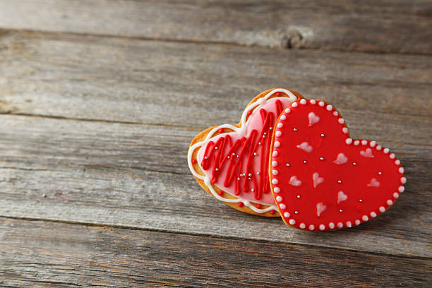 istock Heart cookies on grey wooden background 535809493
