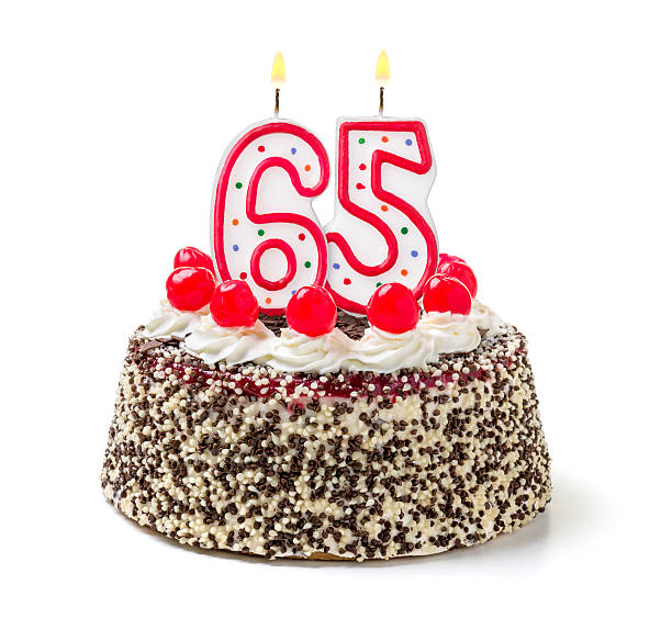 istock Birthday cake with burning candle number 65 535810983