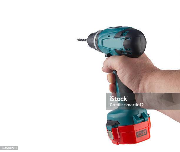 Drill In Hand Stock Photo - Download Image Now - Holding, White Background, 2015