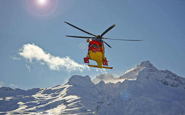 istock Emergency helicopter above the mountnain 535813352