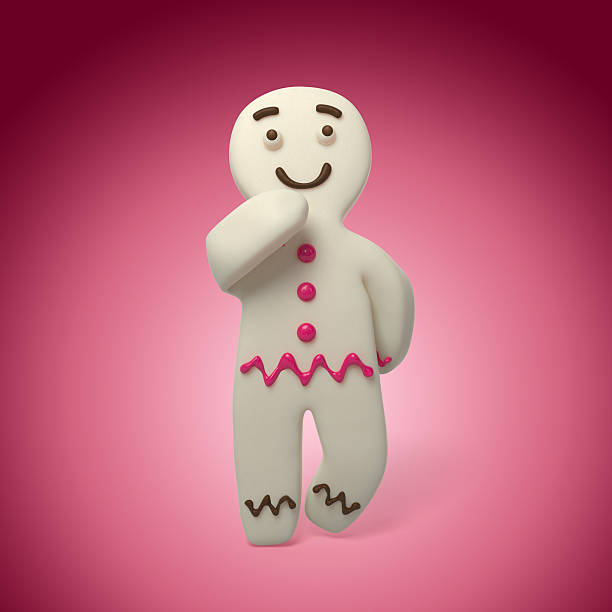 white albino gingerbread man dancing, sugar cookie, 3d cartoon character