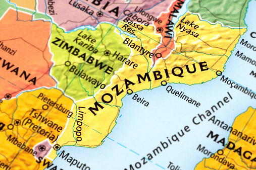 Map of Mozambique. A detail from the World Map.