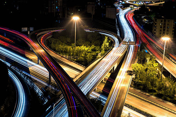 istock traffic trails and overpass in modern city chongqing at night 535849281