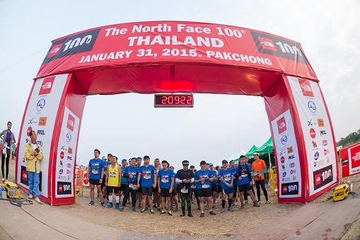 Pakchong, Thailand - January 31, 2015: 15km runner ready to start in The North Face 100 event on January 31, 2015 in Pakchong, Thailand.