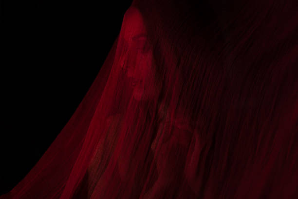 istock Girl posing with red fabric 535851153