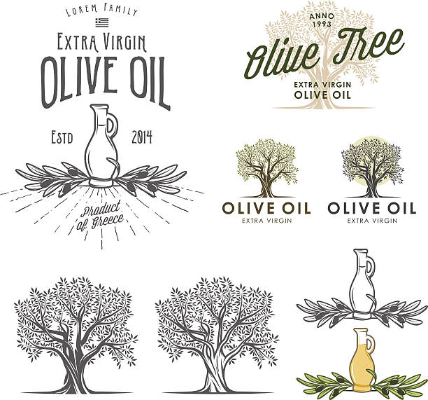 ilustrações de stock, clip art, desenhos animados e ícones de azeite rótulos e elementos de design - olives