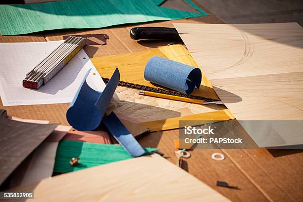 Working Table Mess Stock Photo - Download Image Now - Desk, Geometric Shape, Plan - Document