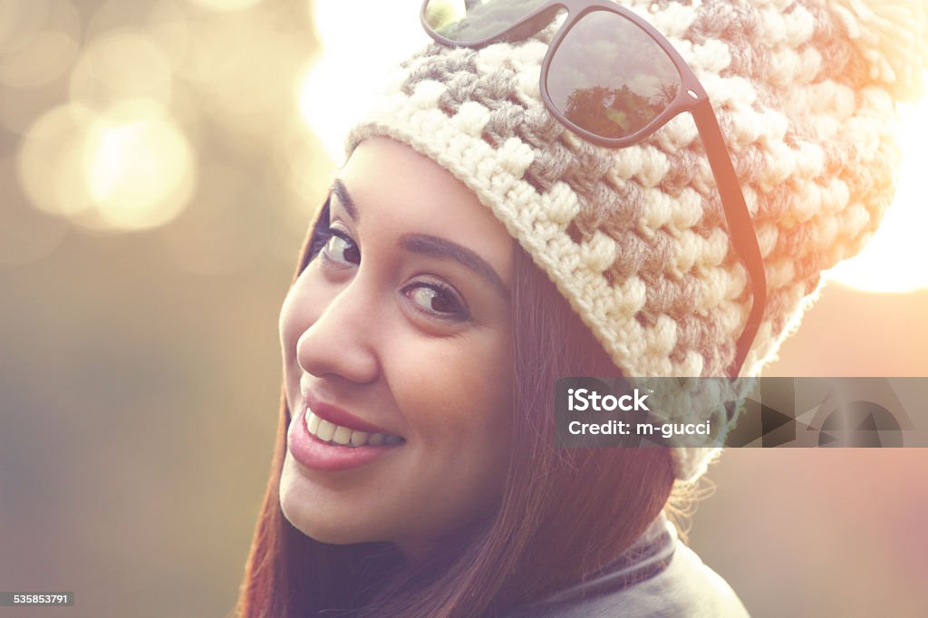 Fashion model wearing wool hat in autumn/winter season Fashion model wearing wool hat in autumn/winter season. 2015 Stock Photo