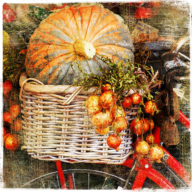 artístico vida en estilo retro - pumpkin simplicity rustic old fotografías e imágenes de stock