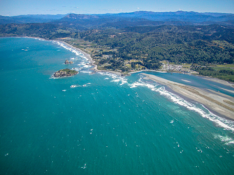 Mouth of Smith River aerial photo, northern California Pacific coast.