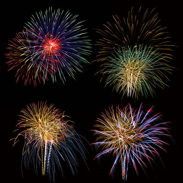 istock Set of colorful fireworks light on the black sky 535867367