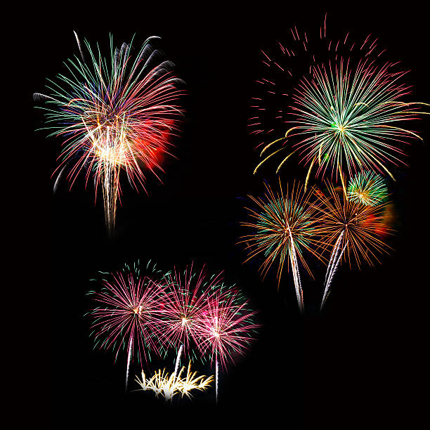 istock Set of colorful fireworks light on the black sky 535867369