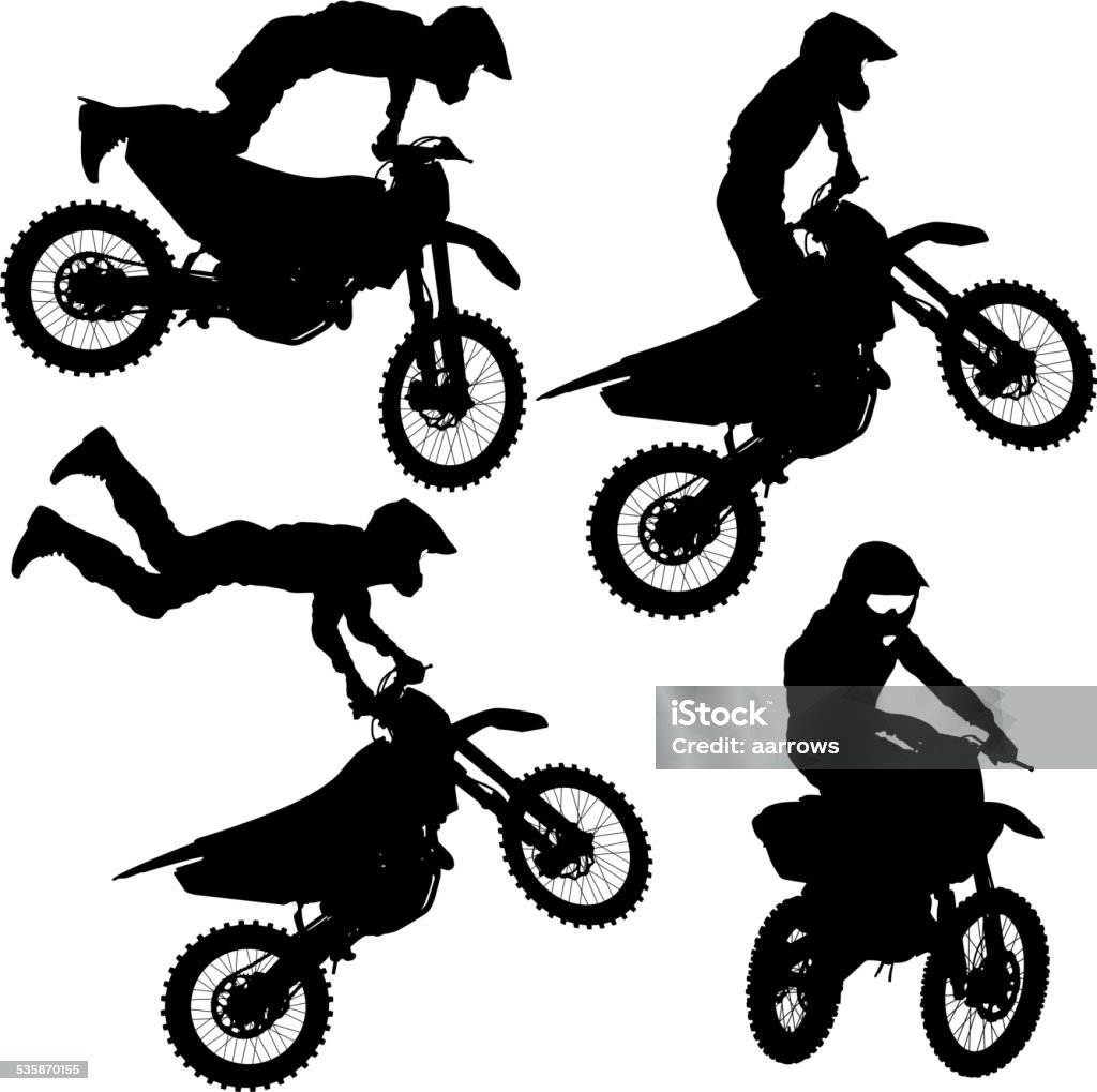 Set silhouettes Motocross rider on a motorcycle. Set silhouettes Motocross rider on a motorcycle. Vector illustrations. Motocross stock vector