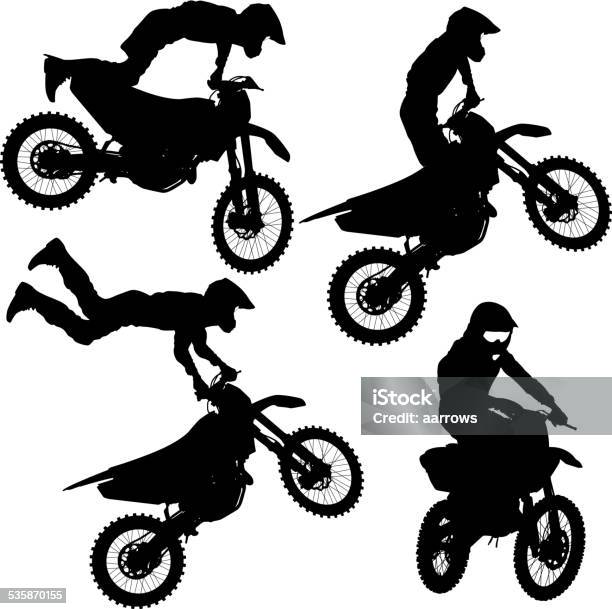 Set Silhouettes Motocross Rider On A Motorcycle Stock Illustration - Download Image Now - Motocross, In Silhouette, Riding