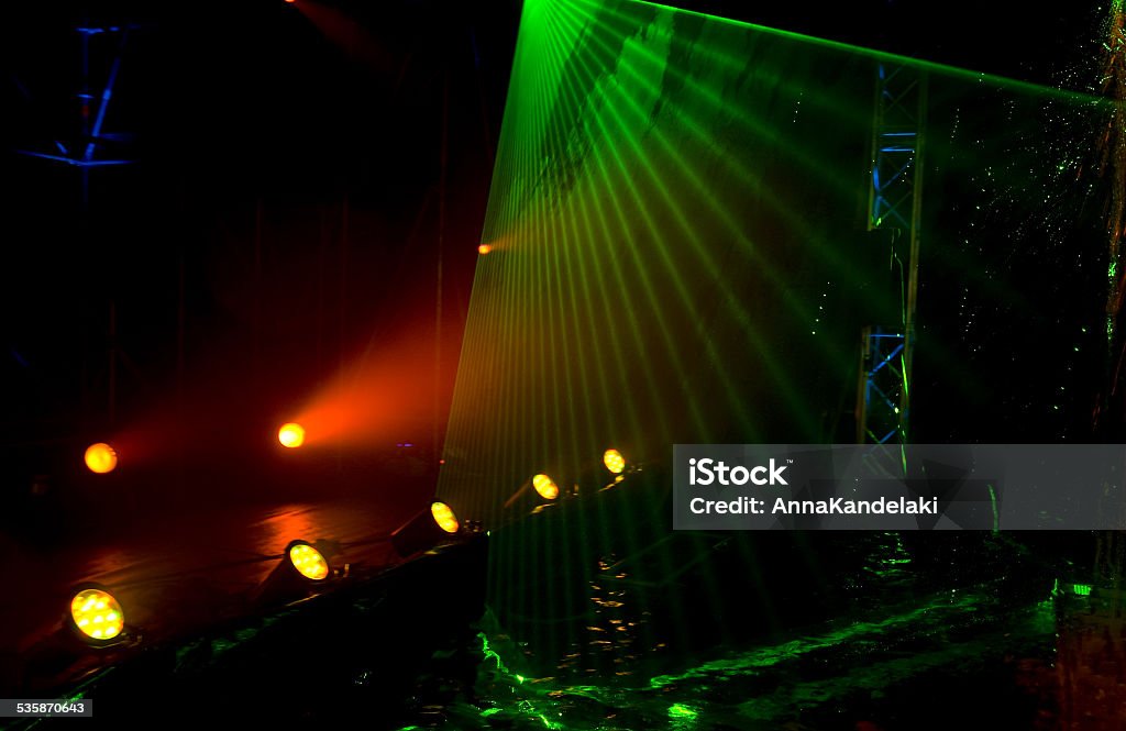 disk Laser show on a disco party in night club 2015 Stock Photo