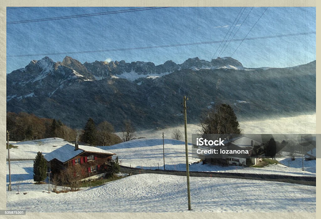 Winter in Swiss alps retro photo Flumserberg, Switzerland retro photo 2015 Stock Photo