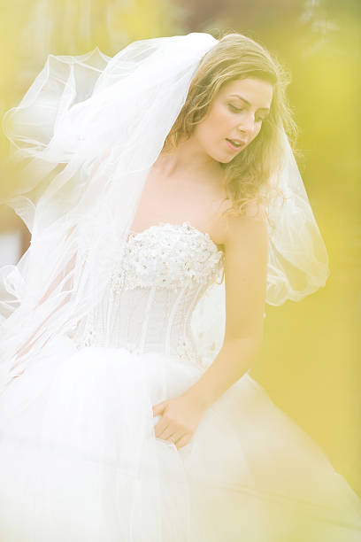 bride in autumn stock photo