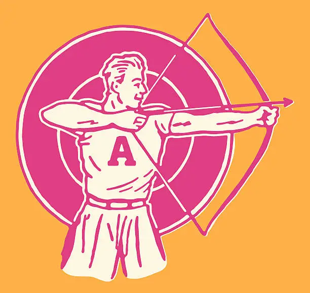 Vector illustration of Archer in A T-shirt with Aimed Arrow