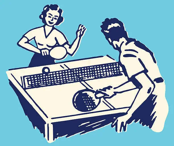 Vector illustration of Man and Woman Playing Table Tennis