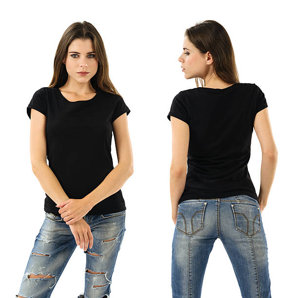 istock Stunning brunette with blank black shirt 535888143