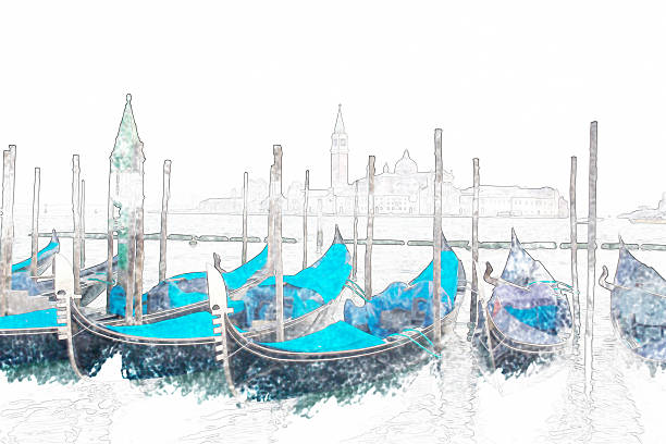 blu gondole a venezia, italia - venice italy ancient architecture creativity foto e immagini stock