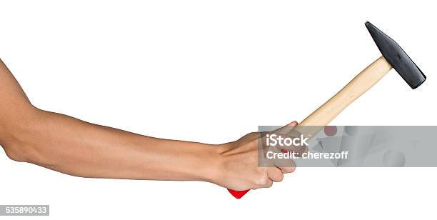 Female Hand Holding Hammer Stock Photo - Download Image Now - Naked, Reaching, Cut Out