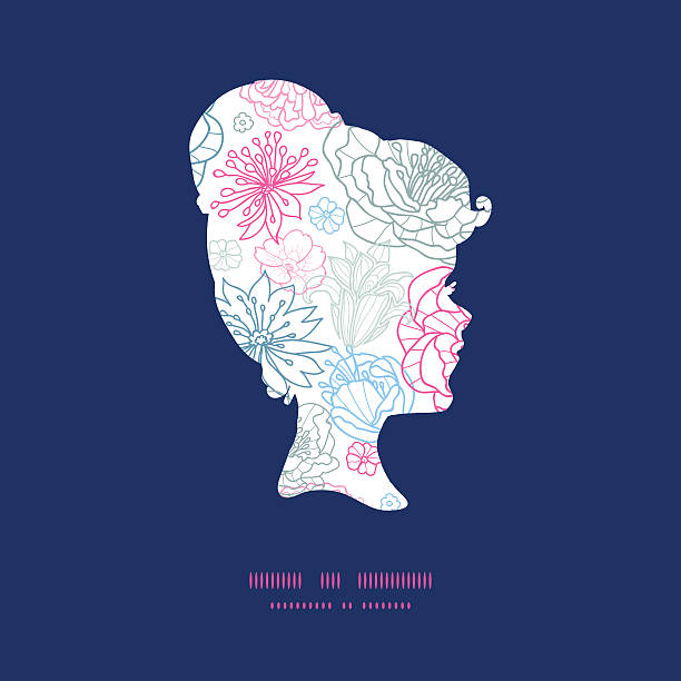 istock Vector gray and pink lineart florals girl portrait silhouette pattern 535892455