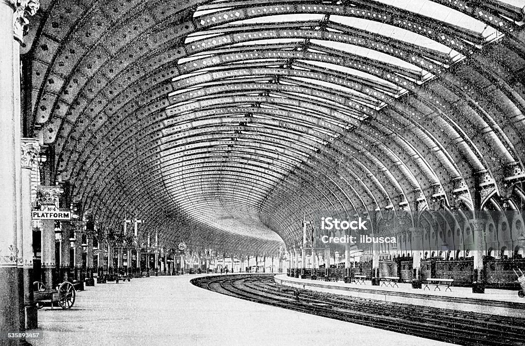 Antique photography-derived dot print illustration: York train station Antique (1895) photography-derived dot print illustration: York train station York - Yorkshire stock illustration